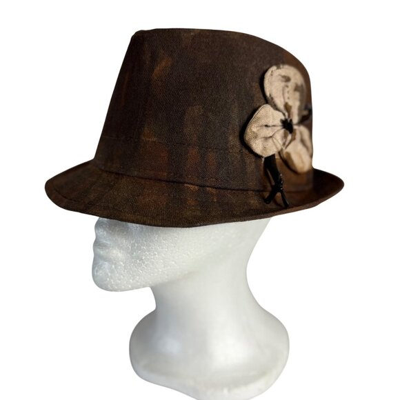 Distressed Fedora Brown Camo Floral Accent Steampunk Stagecoach Stingy Brim - Picture 9 of 13